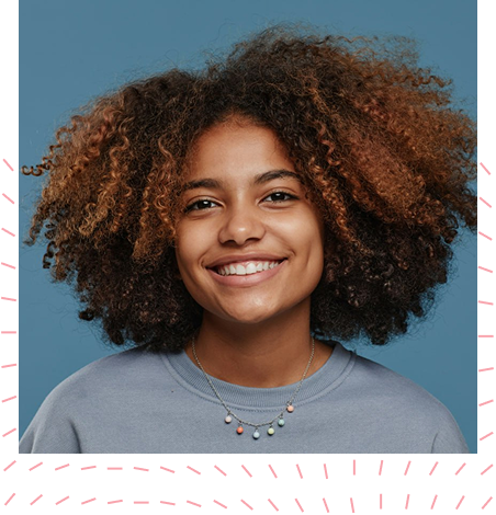 Smiling person with graphic accent